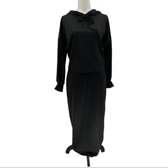 Black Women's Drawstring Hoodie Skirt Set Size Medium M - Picture 2 of 15